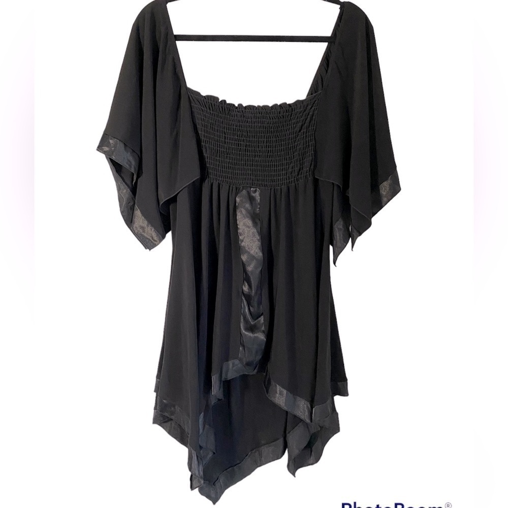 Whimsigoth Fairy Witchy Dark Feminine Dots Tunic Top Small Black Stretch Knit